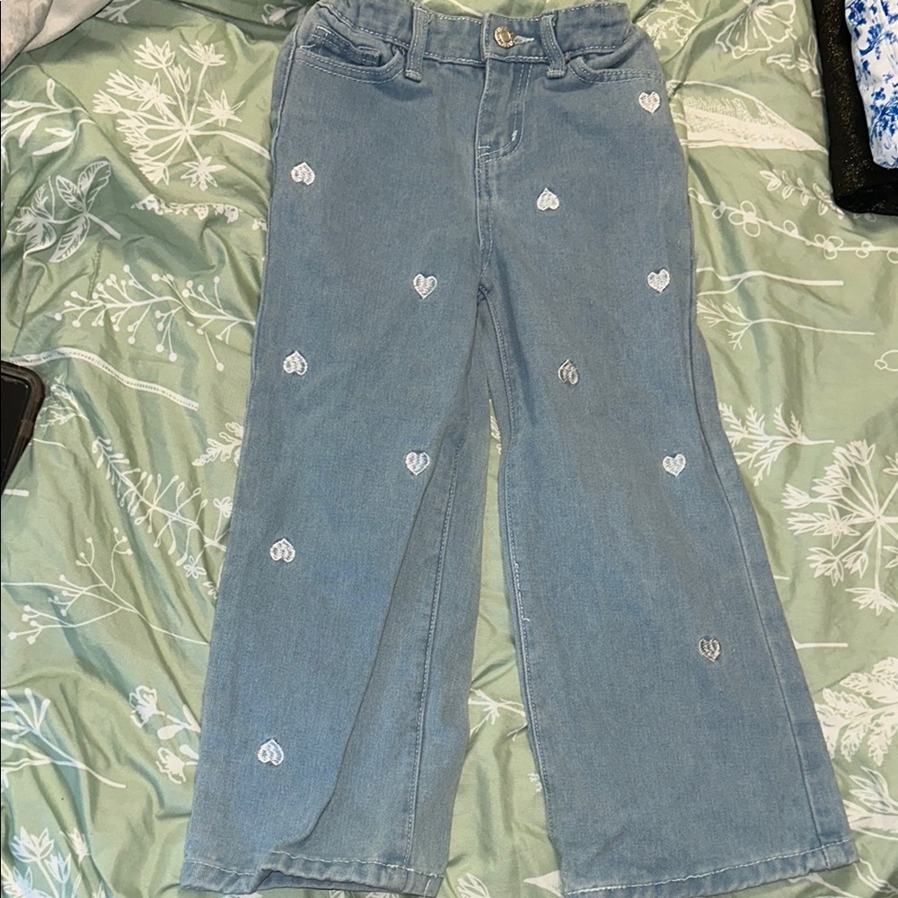 Kids Blue Jeans with Heart Embroidery